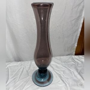 Vintage Stunning Amethyst And Blue Hand Blown Glass Trumpet Vase  RARE 12" X 4"